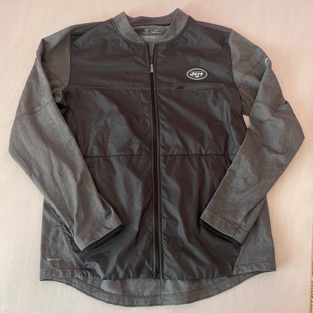 Nike Shield NFL Onfield New York Jets Full Zip Jacket Mens Large 837150-060 Grey
